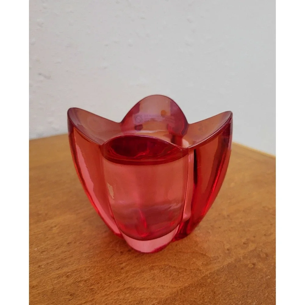 Vintage Nachtmann Lead Crystal Cranberry‎ Red Glass Candle Holder Tulip Flower
